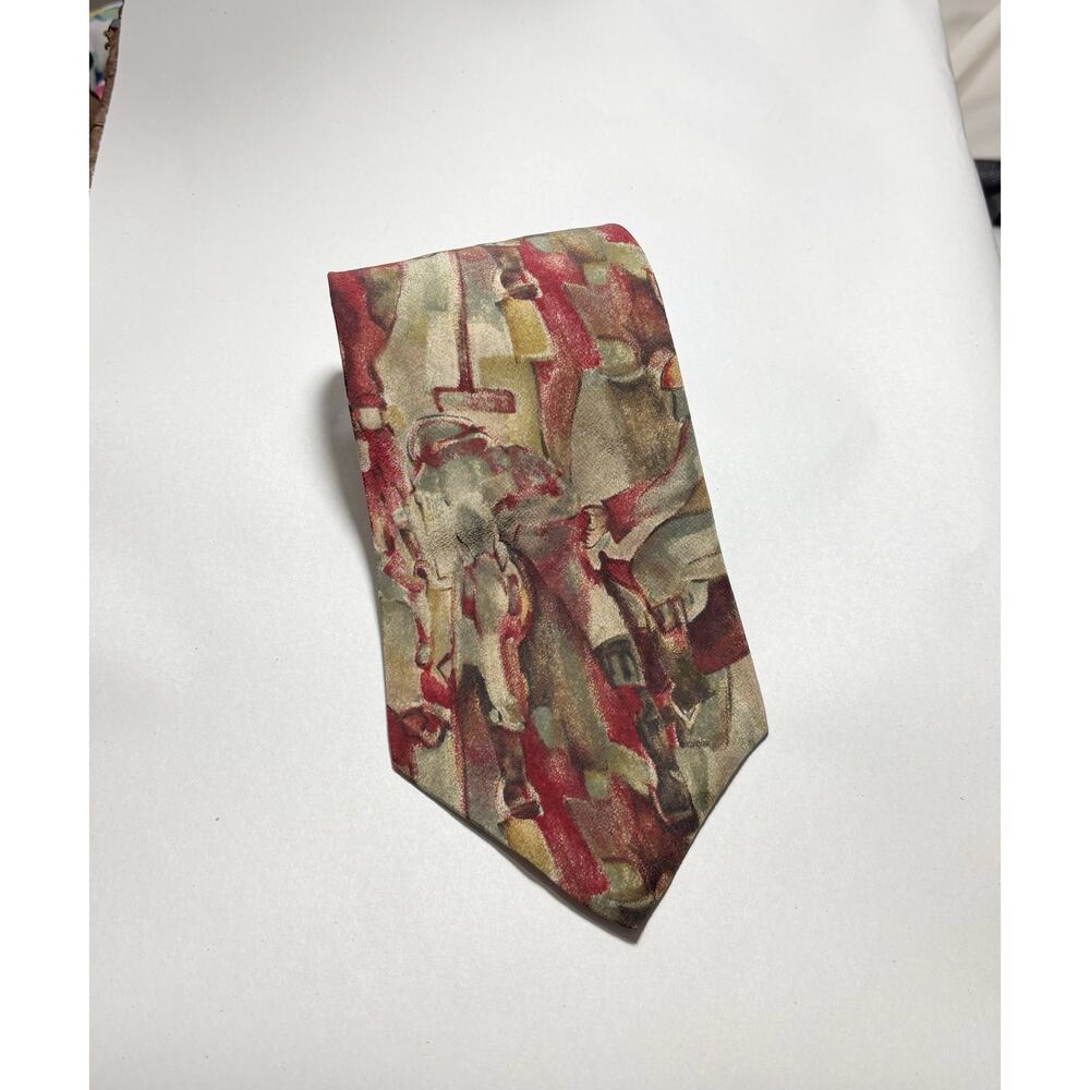 Vintage JOHN HENRY Silk Tie Maroon Olive Stripe 100% Imported Silk Men’s Necktie